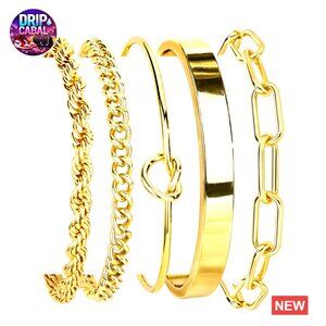 Sterling Silver Cuff Bangle Bracelet Set Chunky Cuban Link Chain Heart Infinity